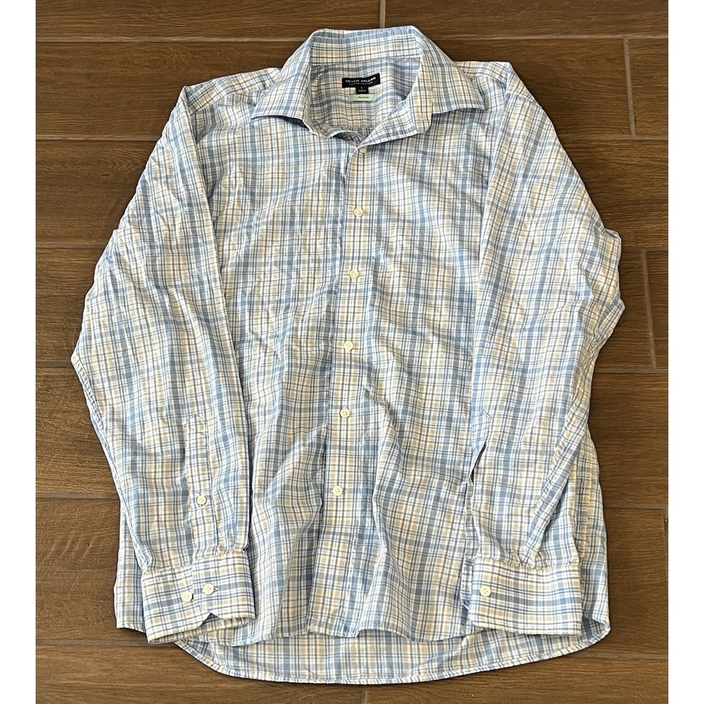 Peter Millar Men's Crown Crafted Size Large Cotton Sport Shirt Blue Plaid Flex
